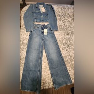 Zara Blue Flare Wide Leg Jeans And Matching Top